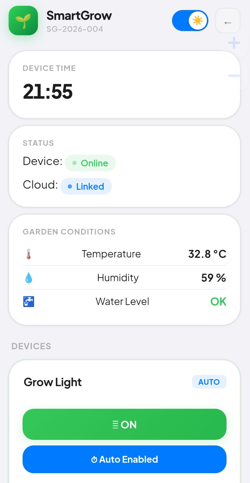 SmartGrow App — Device Control